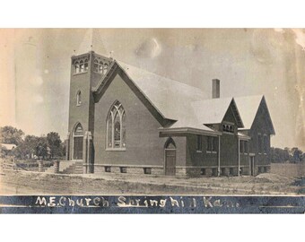 Vintage M.E. Church Spring Hill Kansas RPPC Real Photo Postcard AZO 1904-1918