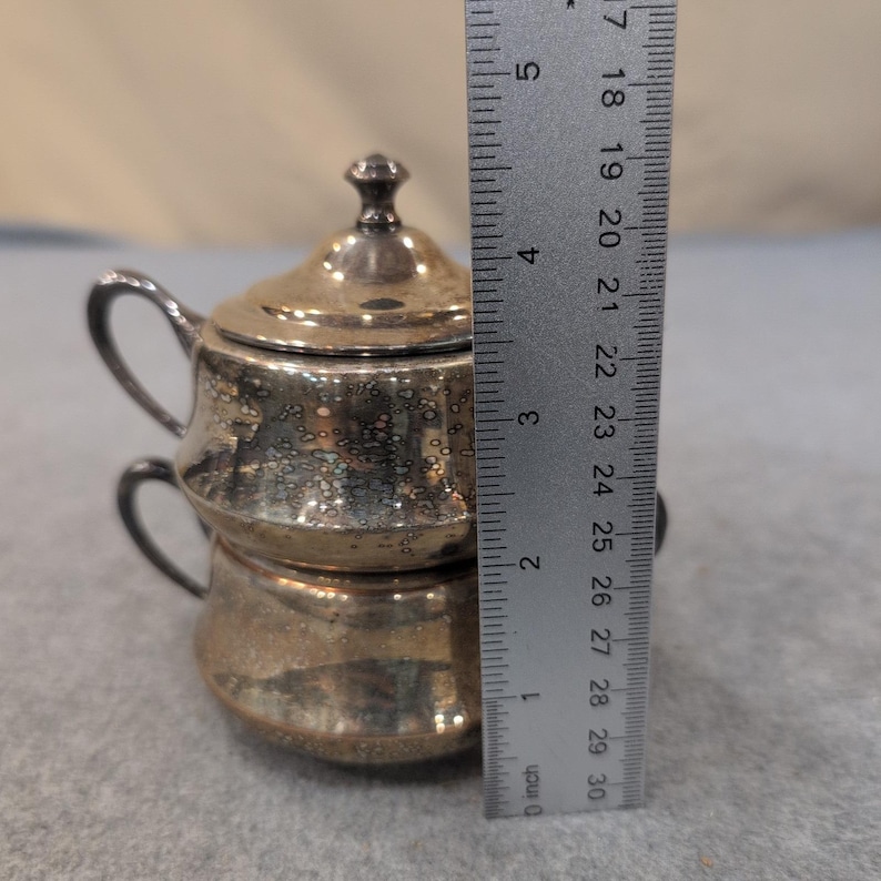 Vintage Stacking Silverplate Teapot and Sugar Bowl Set Wolf Crown Hallmarks image 9
