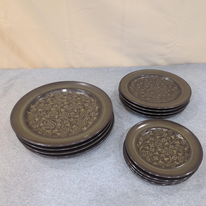 Franciscan Madeira Plates Set of 12 Dinner Salad Bread Butter Olive Green Brown image 1