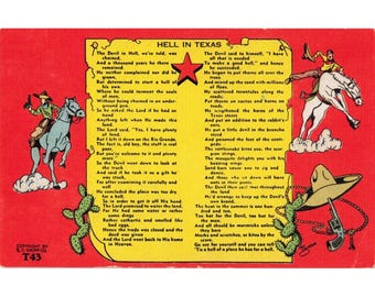 Vintage Hell in Texas Poem Postcard E. C. Kropp Co T43 Western Cowboy Art