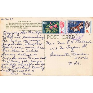 Vintage 1971 Fiji Korolevu Beach Hotel Piscina Cartolina Stinson Chrome VG immagine 2