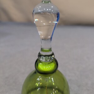 Vintage Pilgrim Glass Handblown Bell Avocado Green Clear Handle 1968-1979 image 2