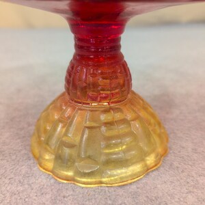Vintage Amberina Glass Basketweave Compote Footed Candy Dish Red Yellow Scallop image 3