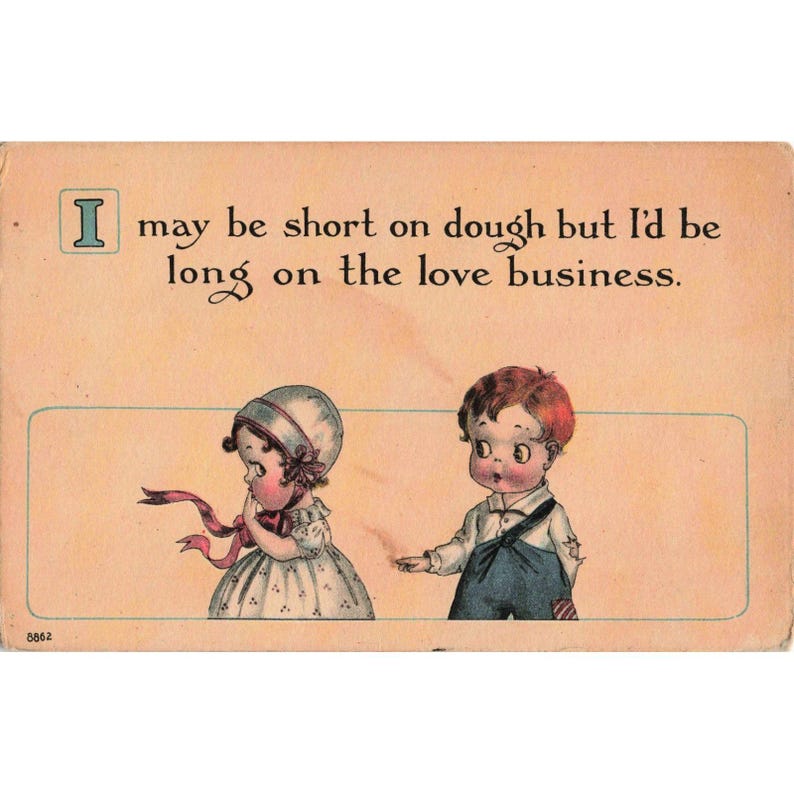 Postal vintage de Bergman de 1917 con la frase "A los niños les encantan los negocios" (8862 RPPC). imagen 1