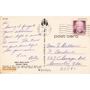 Vintage ansichtkaart van Bald Head Cliff Ogunquit Maine uit 1975, poststempel van David Snyder. afbeelding 2