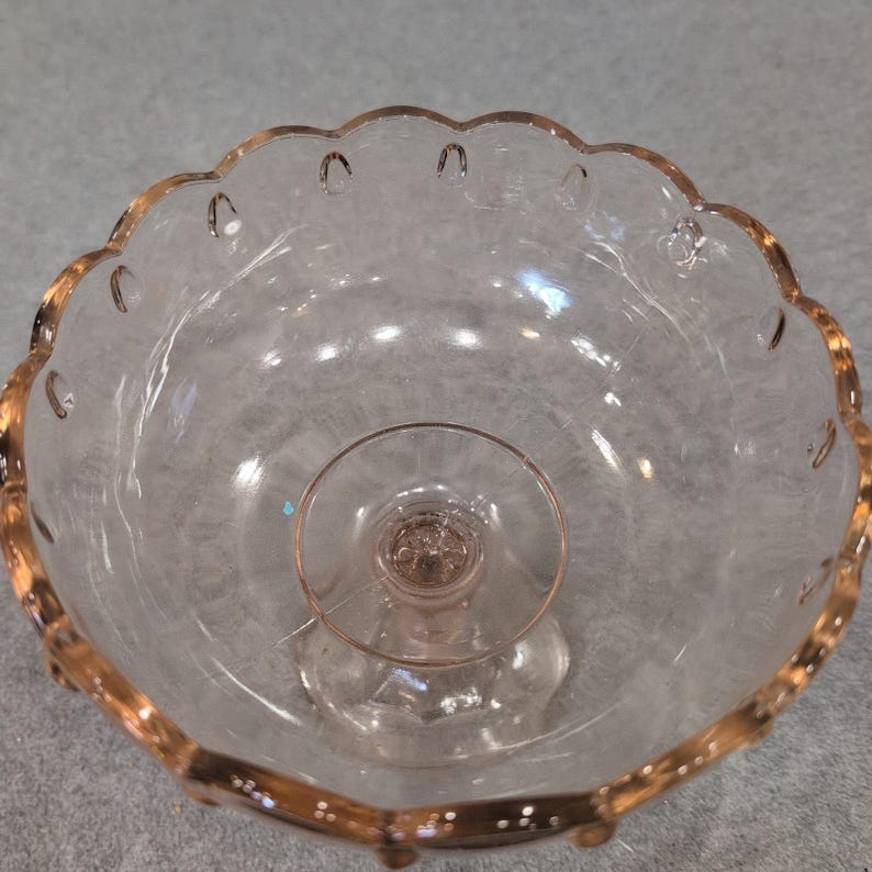 Indiana Glass Garland Teardrop Pink Pedestal Compote Bowl Scalloped Rim Vintage image 6