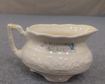 Vintage Creamer Pitcher Ceramic Floral Window Scene Embossed Cream Made in USA