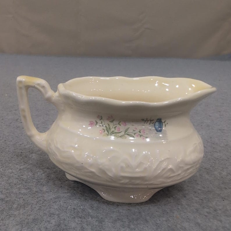 Vintage Creamer Pitcher Ceramic Floral Window Scene Embossed Cream Made in USA image 1