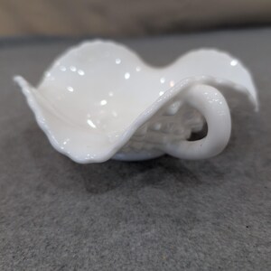 Fenton White Milk Glass Hobnail Ruffled Double Handled Bon Bon Candy Dish image 2