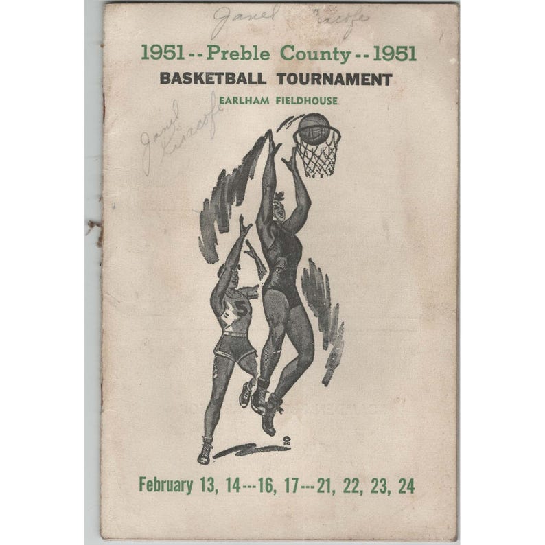 Programm des Preble County Basketballturniers von 1951, Earlham Fieldhouse, Vintage Bild 1