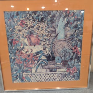 Weniger gerahmter Garten-Floral Kunstdruck Silber Metallrahmen Pfirsich-Mat Bild 2