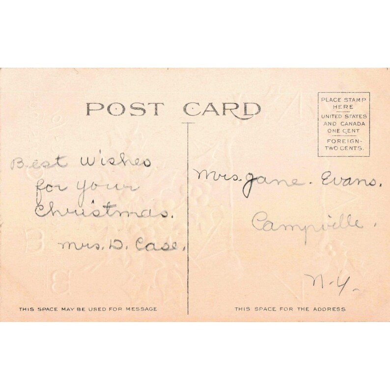 Vintage 1909 Christmas Postcard HW Taggart Embossed Holly Winter Star Ser 1309 image 2