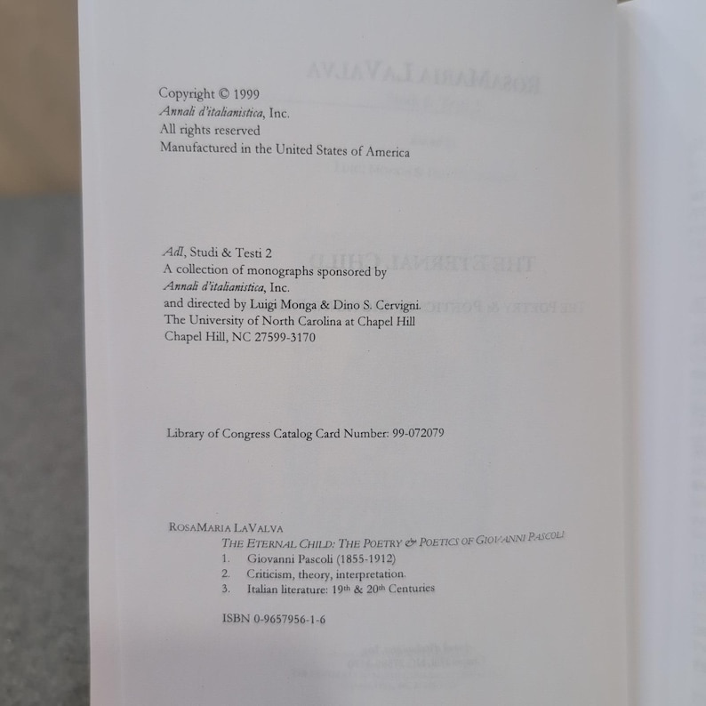 The Eternal Child Poetry Poetics of Giovanni Pascoli Rosamaria LaValva 1999 Book image 2
