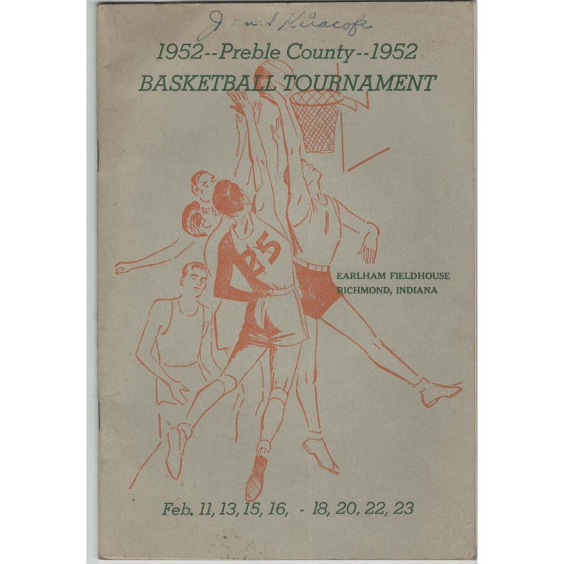 1952 Preble County Basketball Tournament Program Earlham Fieldhouse Indiana VG- image 1