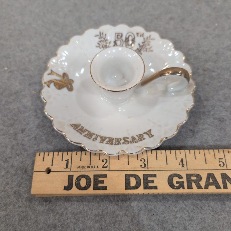 Lefton China 50th Anniversary Porcelain Chamberstick Candle Holder Gold Gilt6941 image 4