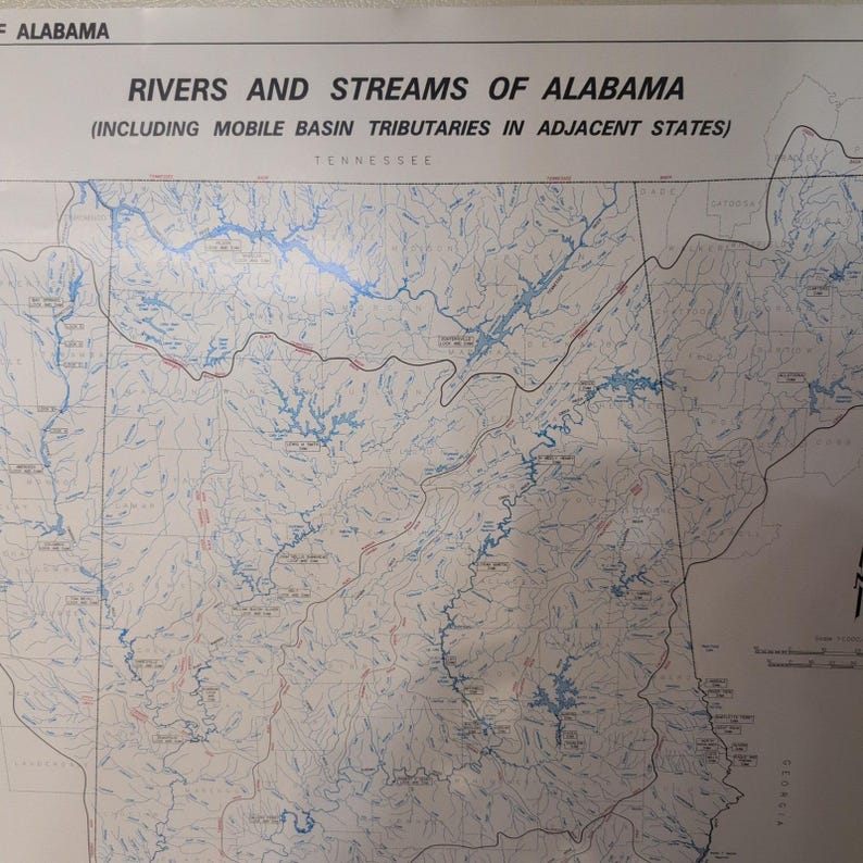 Vtg Geological Survey of Alabama Special Map 241 Rivers & Streams of AL 30×22" image 3