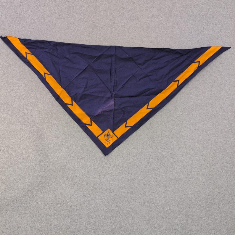 Boys Scout Neckerchief Scarf Navy Blue Orange Emblem Triangle image 1