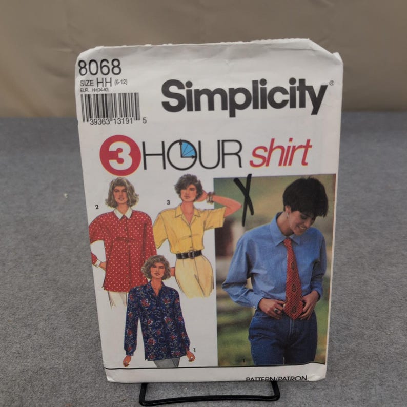 Simplicity 8068 Misses Shirt and Tie Sewing Pattern Size HH 6-12 Uncut VG image 1