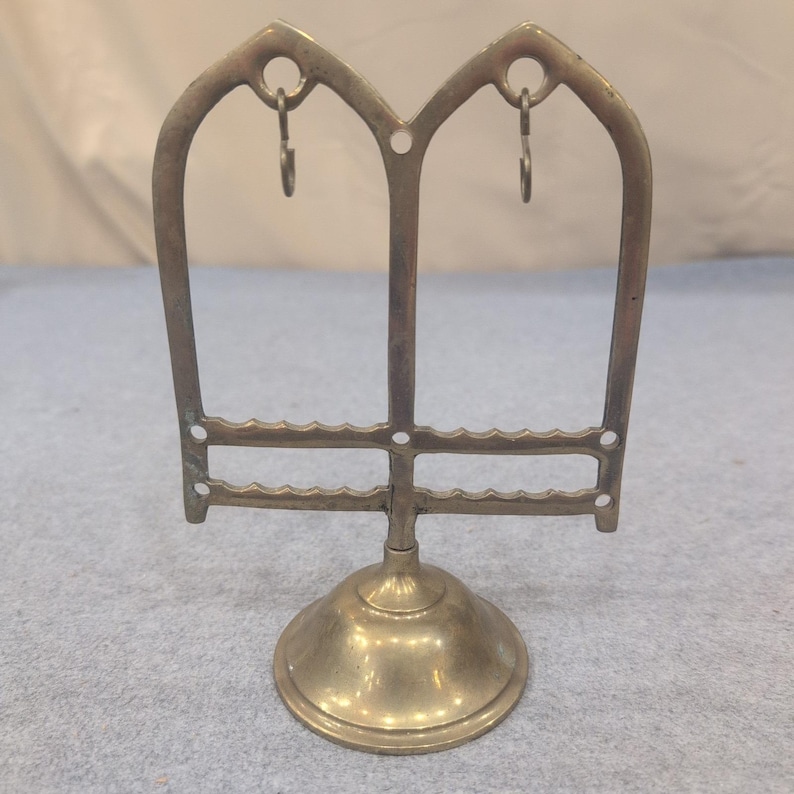 Vintage Brass Gothic Cathedral Arch Earring Stand Jewelry Display Organizer image 4