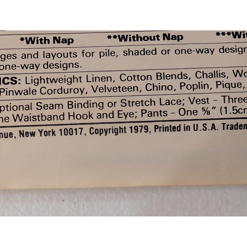 VTG 1979 McCall's Sewing Pattern 6497 Misses Unlined Vest Skirt Pants Size 16 image 4