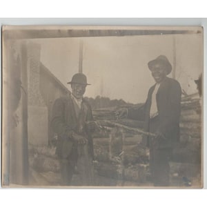 Vtg Sepia Photo Black Americana Men Hunting Opossum Rural Farm Scene image 1