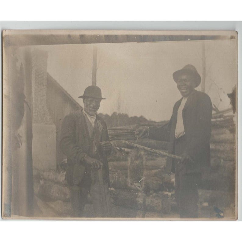 Vtg Sepia Photo Black Americana Men Hunting Opossum Rural Farm Scene image 1