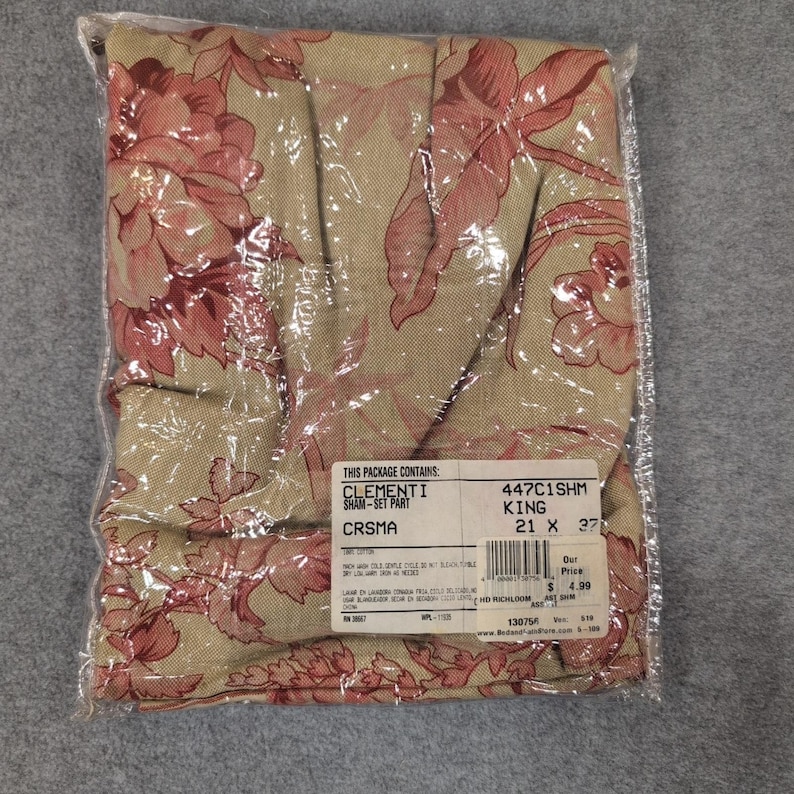 Vintage Clementi Crsma King Sham Part Beige Red Floral Bedding Home Decor image 1