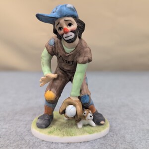 Emmett Kelly Collectibles Figurines Baseball Fielder Player Clown Dog Miniature image 1