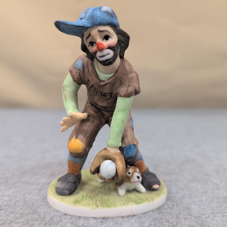 Emmett Kelly Collectibles Figurines Baseball Fielder Player Clown Dog Miniature image 1