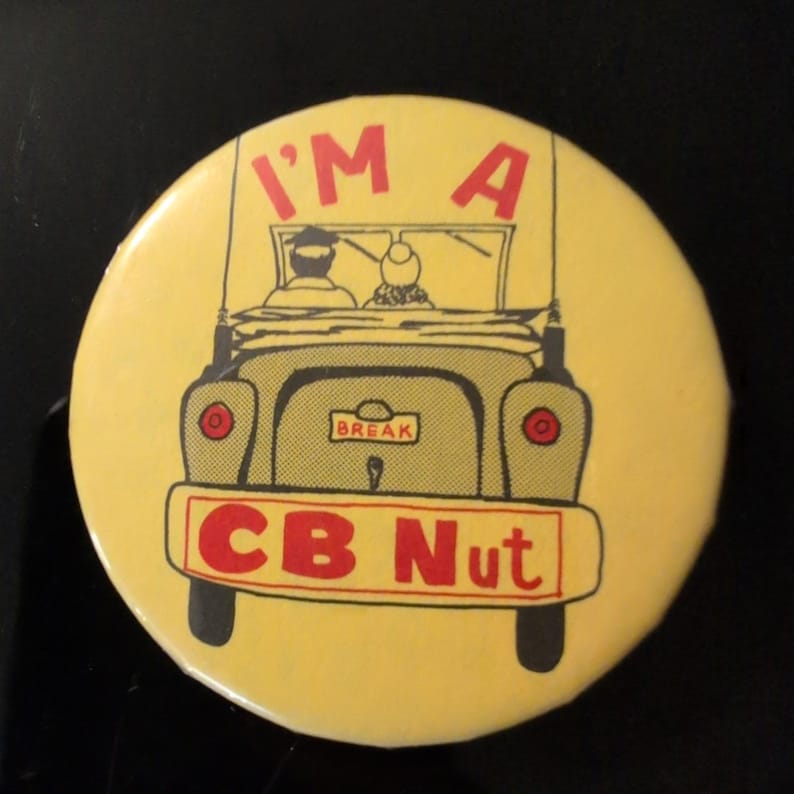Vintage IM A CB Nut Pinback Button Yellow Trucker Radio Novelty Badge 70s VG image 1