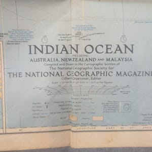 Vintage 1941 National Geographic Indian Ocean Map Australia New Zealand Malaysia image 2