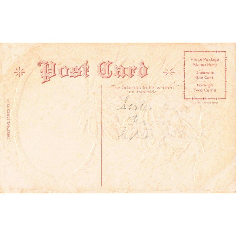 1910年製ヴィンテージ E ナッシュ クリスマスポストカード 赤いポインセチア 冬の農場風景 No.30 画像 2