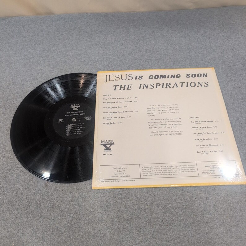 The Inspirations Jesus Is Coming Soon Mark V Unigroove MV 4137 Vinyl LP Record image 2