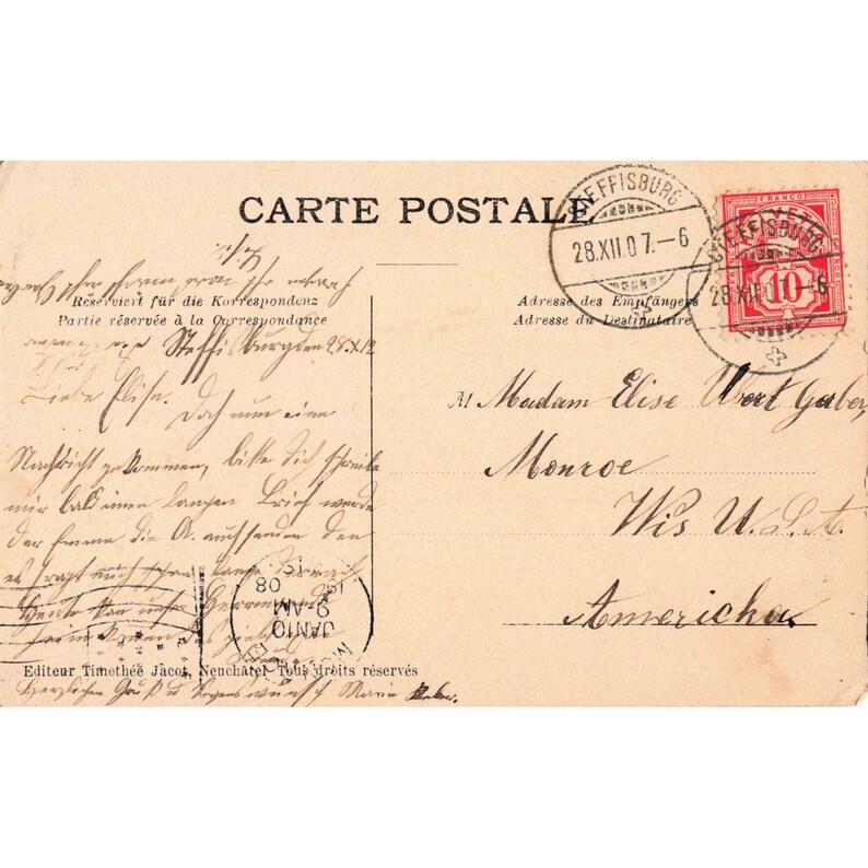 Antique 1907 Swiss Postcard Neujahrs-Gruss Edelweiss Woman Steffisburg RPPC image 2