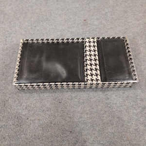 Vintage Herren Geschenkset Brieftasche und Schlüsseletui Schwarzes Hahnentrittmuster VG + Bild 2