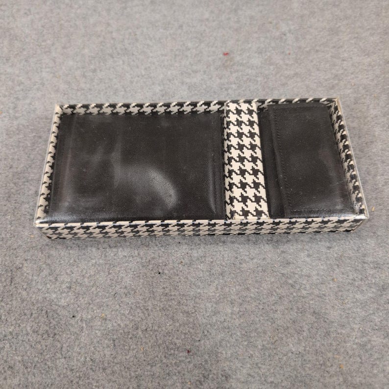 Vintage Herren Geschenkset Brieftasche und Schlüsseletui Schwarzes Hahnentrittmuster VG + Bild 2