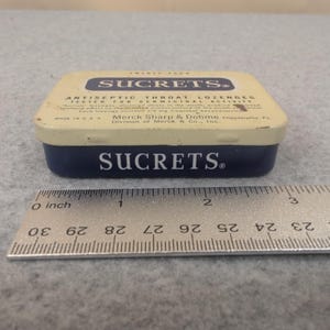 Vintage SUCRETS Antiseptische keeltabletten Tin Merck Sharp & Dohme Collectible afbeelding 4