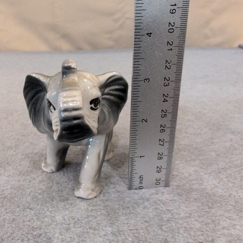 Vintage Gray Ceramic Elephant Figurine Trunk Up Good Luck Decorative Miniature image 2