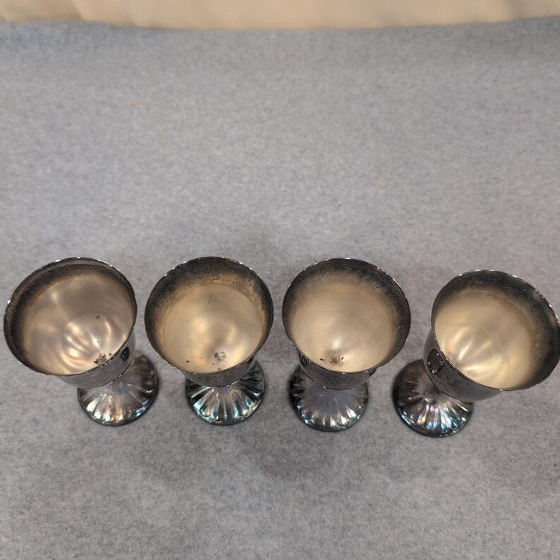 International Silver Co Silverplate Wine Goblets Set of 4 Fluted Base Patina image 4