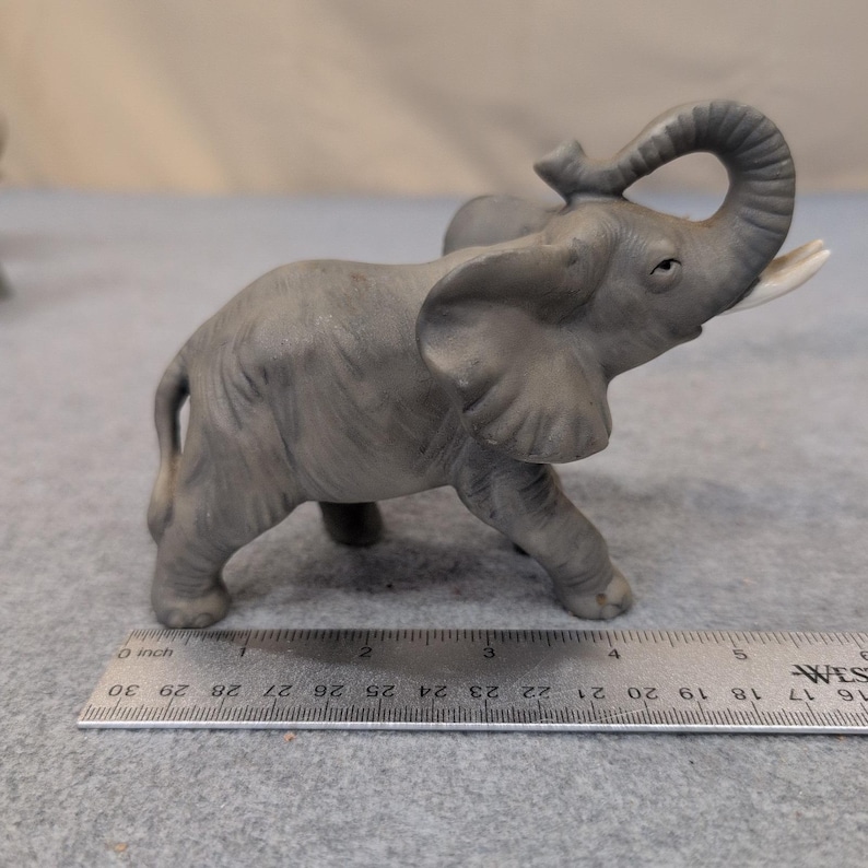 Vintage Matte Gray Ceramic Elephant Figurine Raised Trunk Made in Taiwan image 3