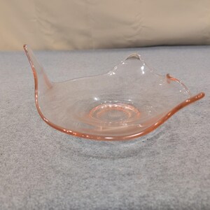 Vintage Pink Depression Glass Handkerchief Bowl Tri-Corner Crimped Dish Blush image 2