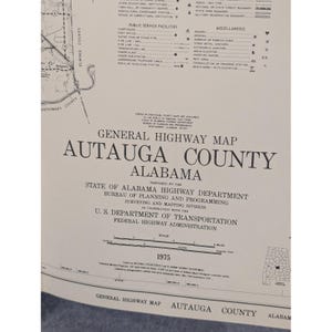 VTG 1975 Autauga County Alabama General Highway Map 23" x 18" Prattville Marbury image 2