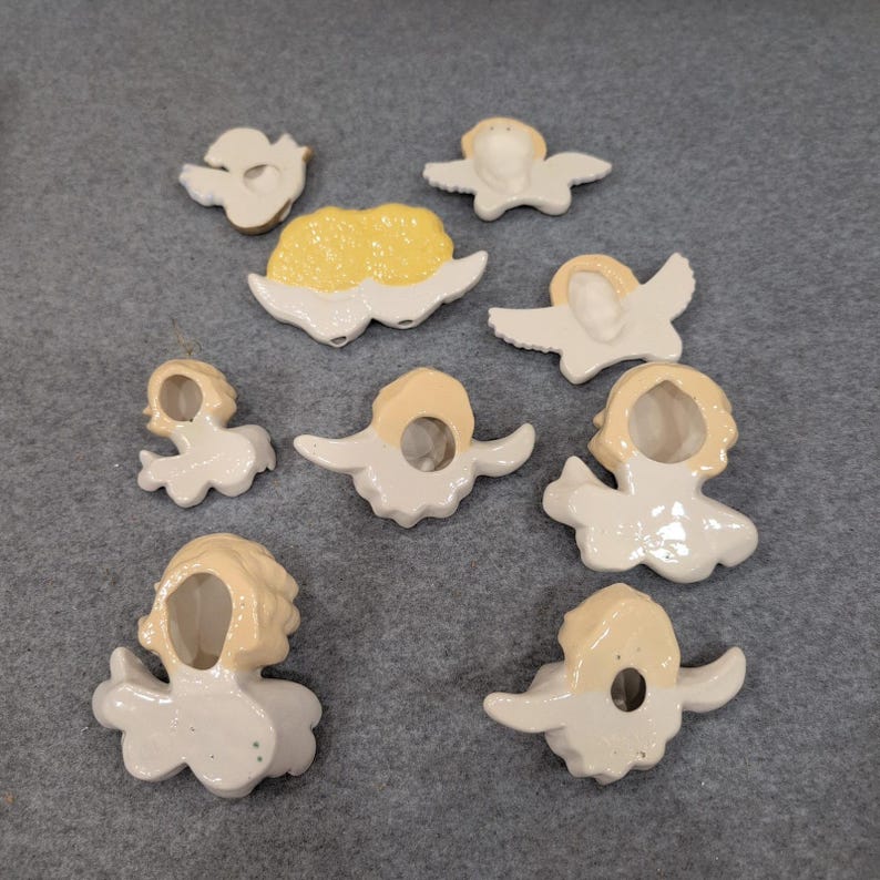Vintage 1988 Ceramic Angel Cherub Wall Hanging Figurines Set of 9 Hand Painted image 8