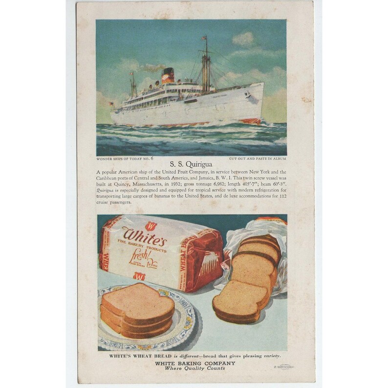 Vintage White's Weekly Bulletin Bakery Ad S.S. Quirigua Ship Illustration image 2