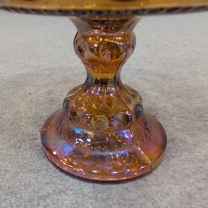 Vintage Indiana Glass Kings Crown Amber Carnival Glass Compote Iridescent Bowl image 5