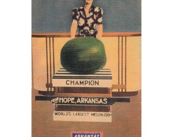 Hope Arkansas Linen Postcard World's Largest Watermelon 150 lbs MWM Roadside