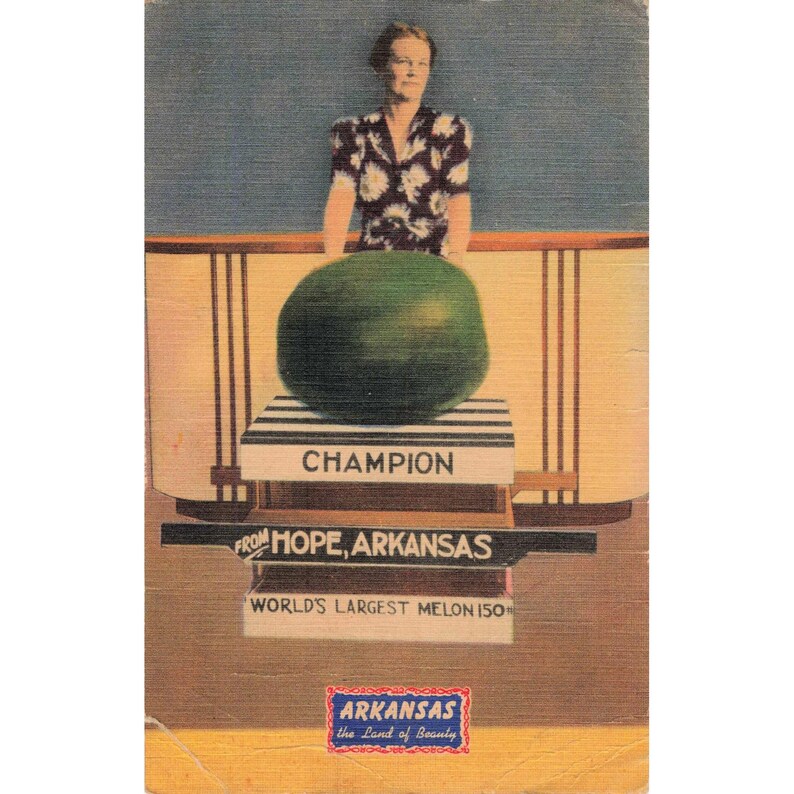 Hope Arkansas Linen Postcard World's Largest Watermelon 150 lbs MWM Roadside image 1