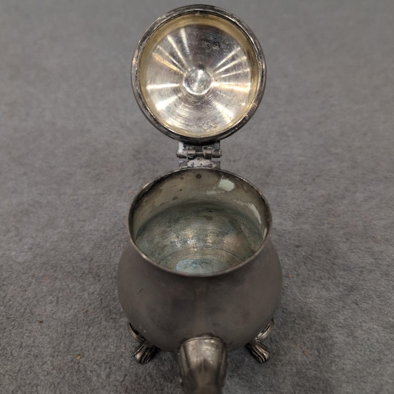 Vintage Miniature Silver Tone Footed Teapot Hinged Lid Ornate Collectible Decor image 6