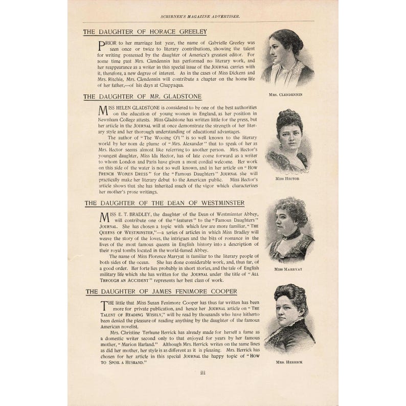 1891 Scribners Magazine Filles célèbres Ladies Home Journal Dickens Hawthorne image 3