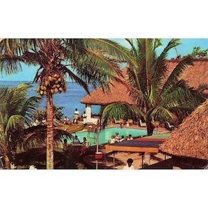 Vintage 1971 Fiji Korolevu Beach Hotel Piscina Cartolina Stinson Chrome VG immagine 1